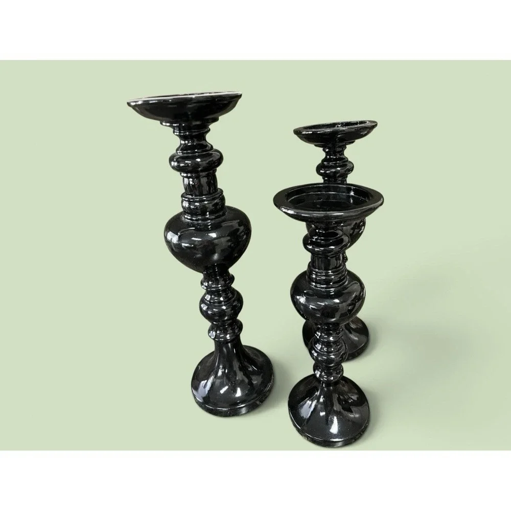 3 Black Tall Candle Sticks Candle Holders Resin Pillar Candles Modern Decor